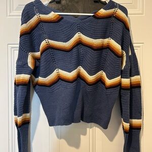 Retro Chevron Navy Blue Knit Sweater